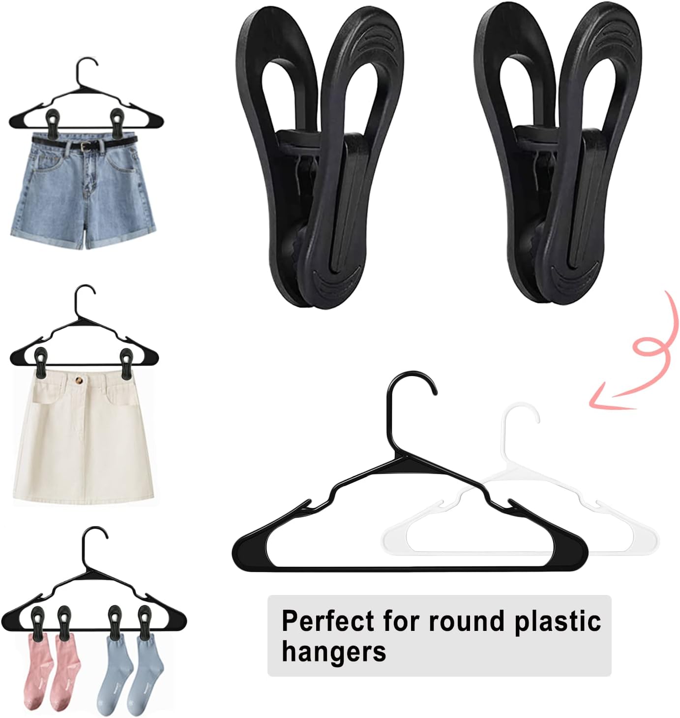 Black Hanger Clips 60 PCS, Multi-Purpose Plastic Clips Perfect for Plastic Hangers Velvet Hanger