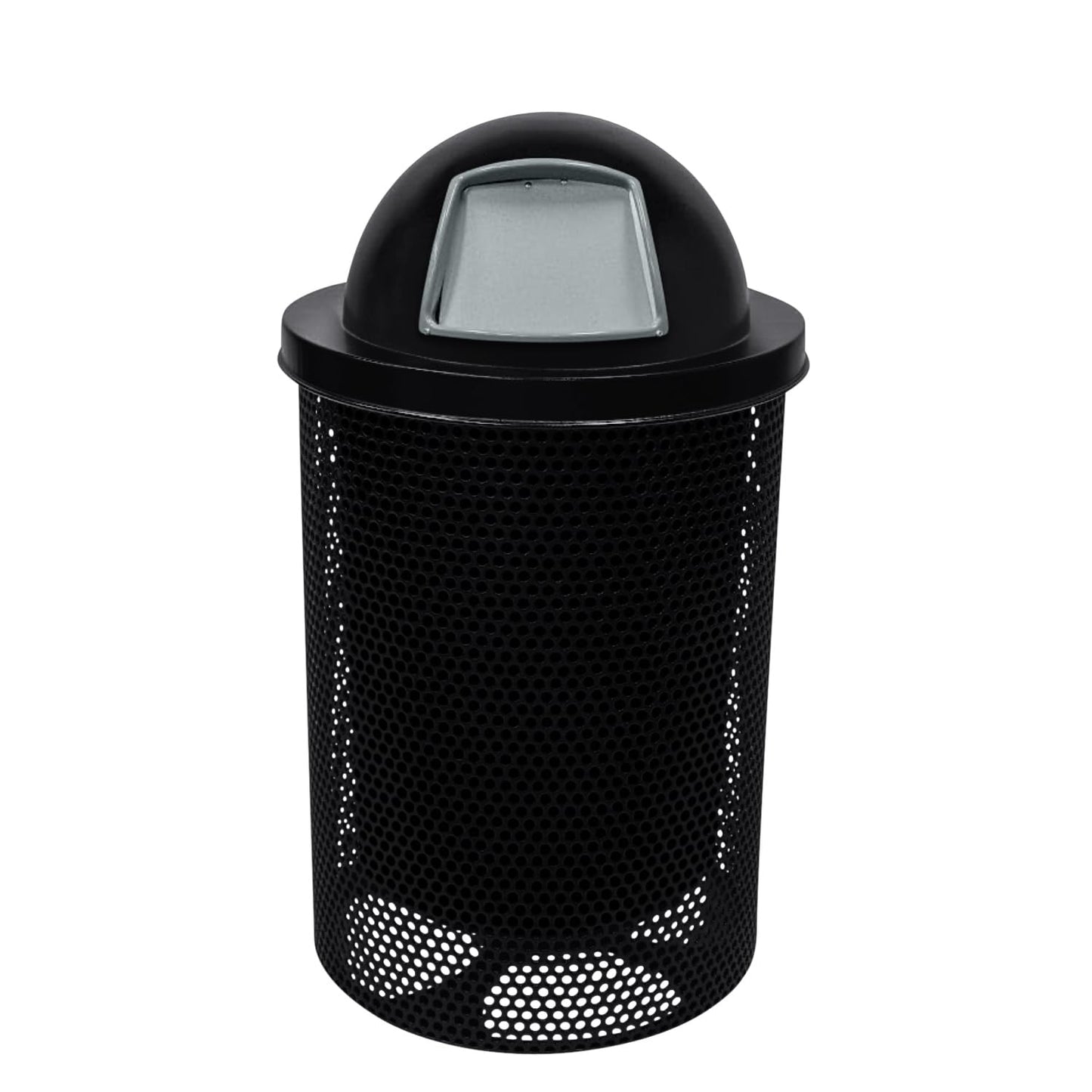 COATEDOUTDOORFURNITURE RDT-P-BLK Heavy Duty Round Trash Receptacle with Dome Top, Liner Included