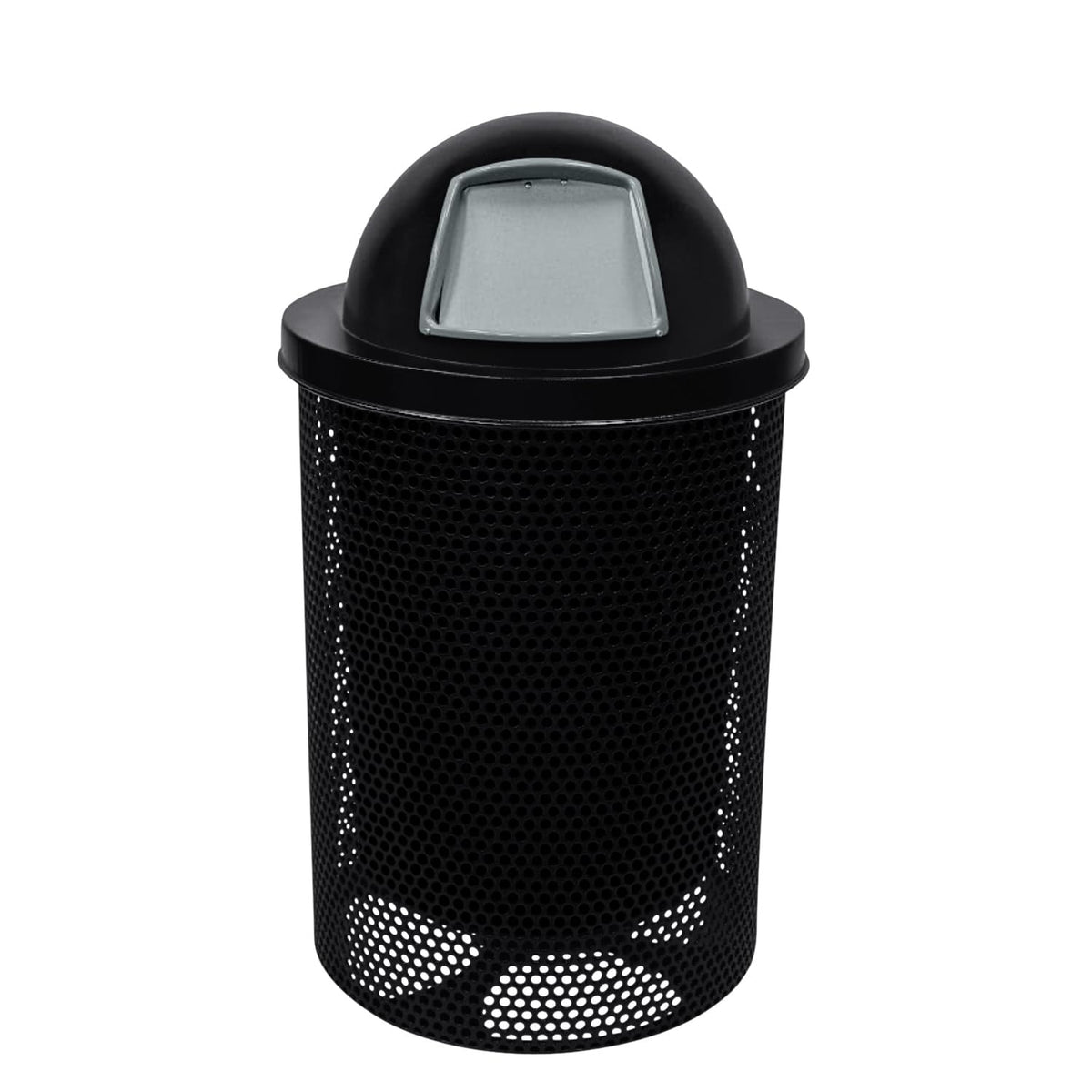COATEDOUTDOORFURNITURE RDT-P-BLK Heavy Duty Round Trash Receptacle with Dome Top, Liner Included