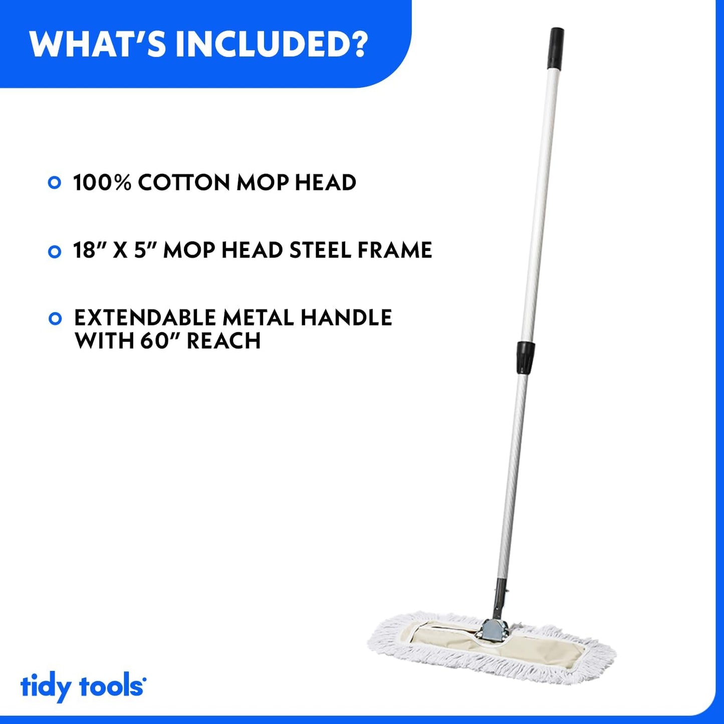 Commercial Dust Mop – 18 Inch Floor Sweeper for Hardwood, Reusable Cotton Mop Head, Extendable
