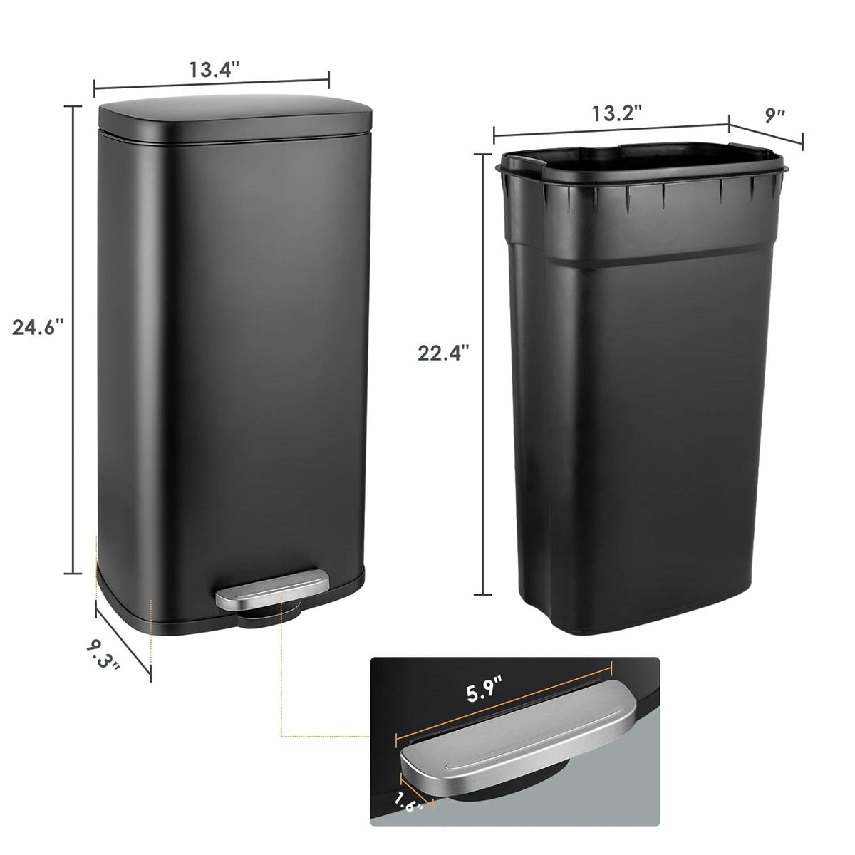 AthLike Trash Can, Stainless Steel Kitchen Garbage Can, Step Waste Bin with Hinged Lid and