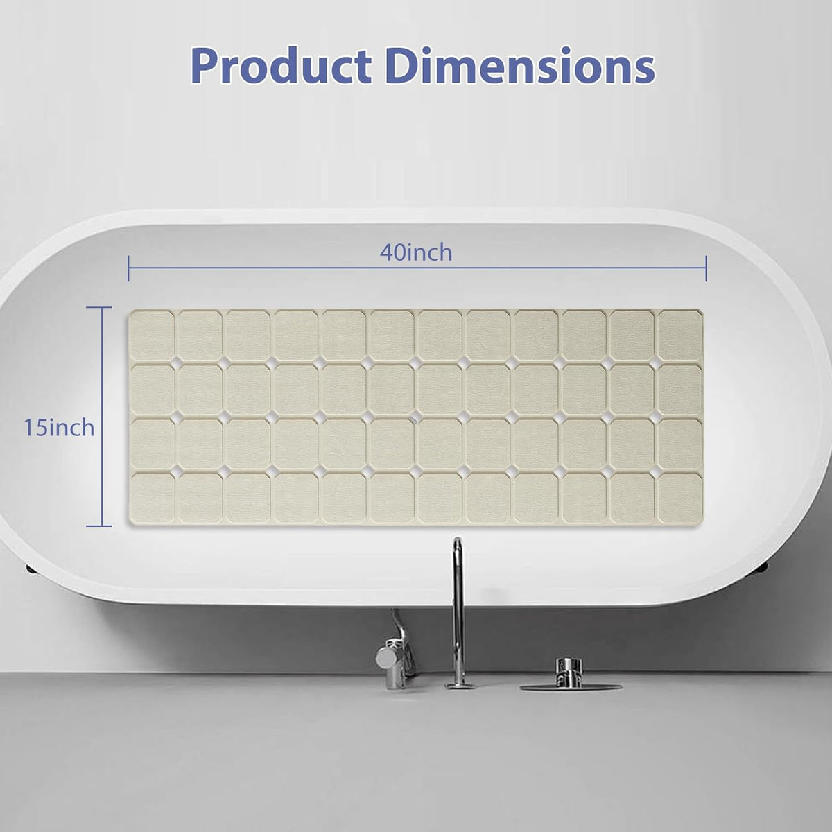 Bathtub Mat Non Slip Silicone Foldable Extra Long Tub Mat Strong Suction Cups & Large Drain Holes