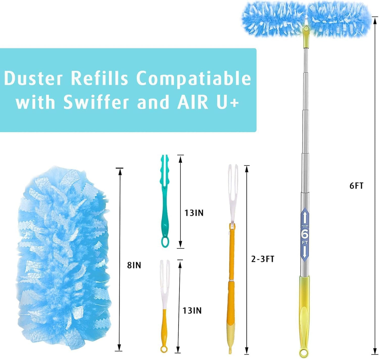 Duster Refill for Swiffer Duster, 30 Count Heavy Duty 2 Side 360° Duster Refills with 1 Handle, 4X