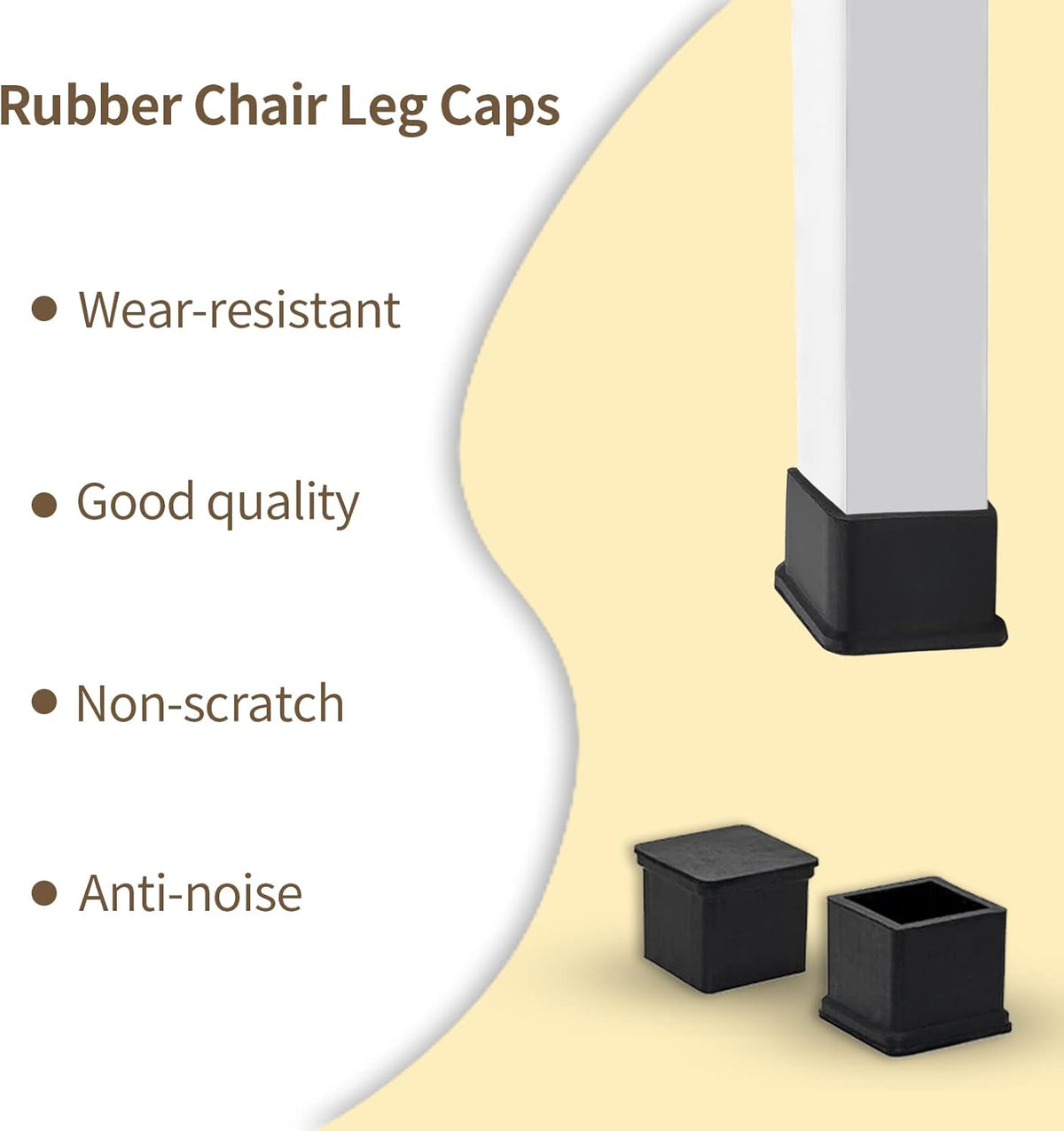Flyshop Heavy Duty Non-Slip Rubber Leg Tips Square Chair Leg Floor Protectors 20mm x 20mm (13/16" x