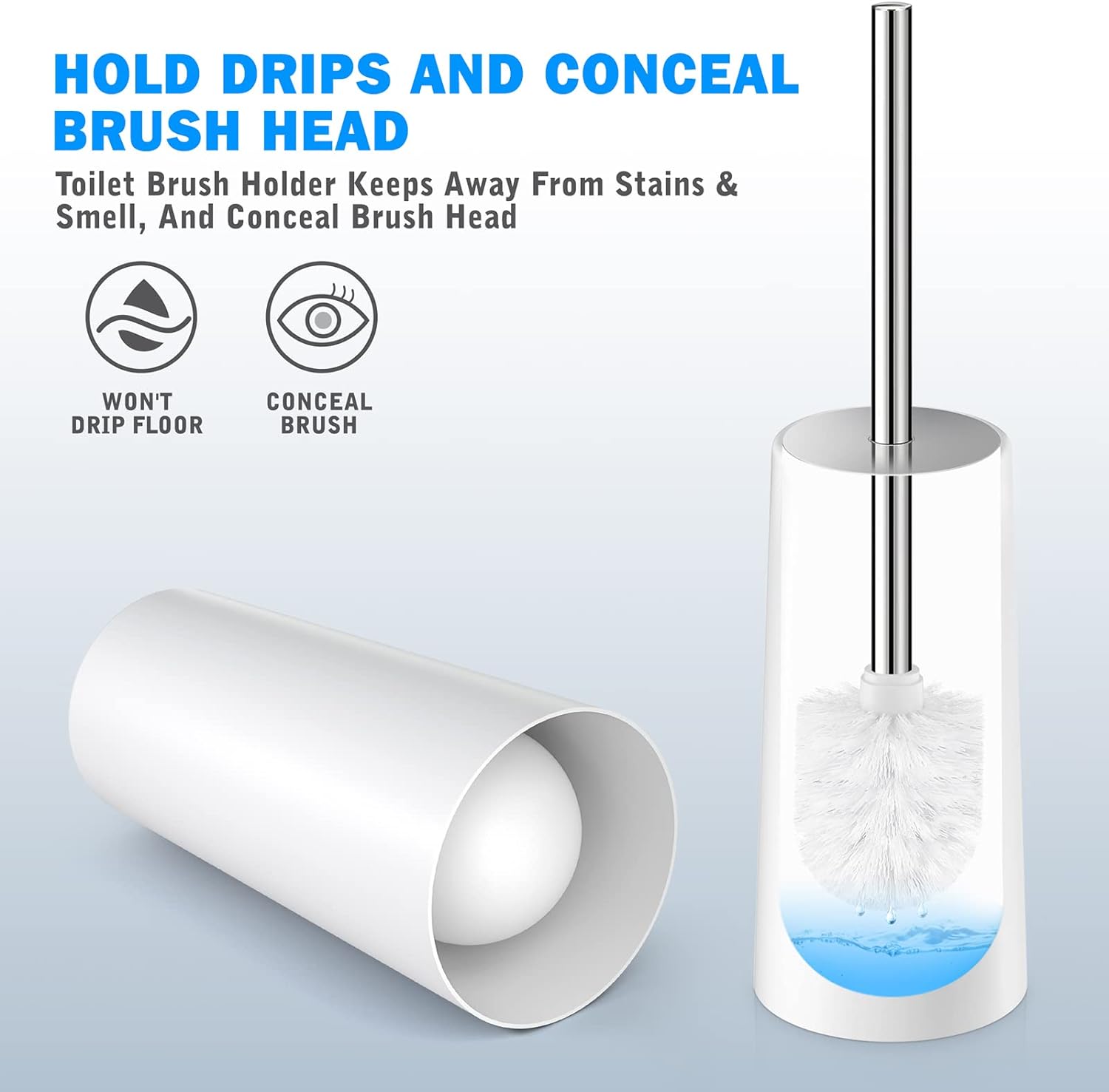 Toilet Brush and Holder, 2 Pack Toilet Brush with 304 Stainless Steel Long Handle, Toilet Bowl