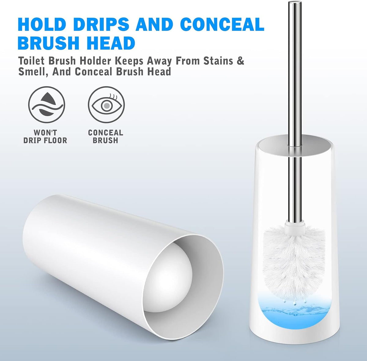 Toilet Brush and Holder, Toilet Brush with 304 Stainless Steel Long Handle, Toilet Bowl Brush for