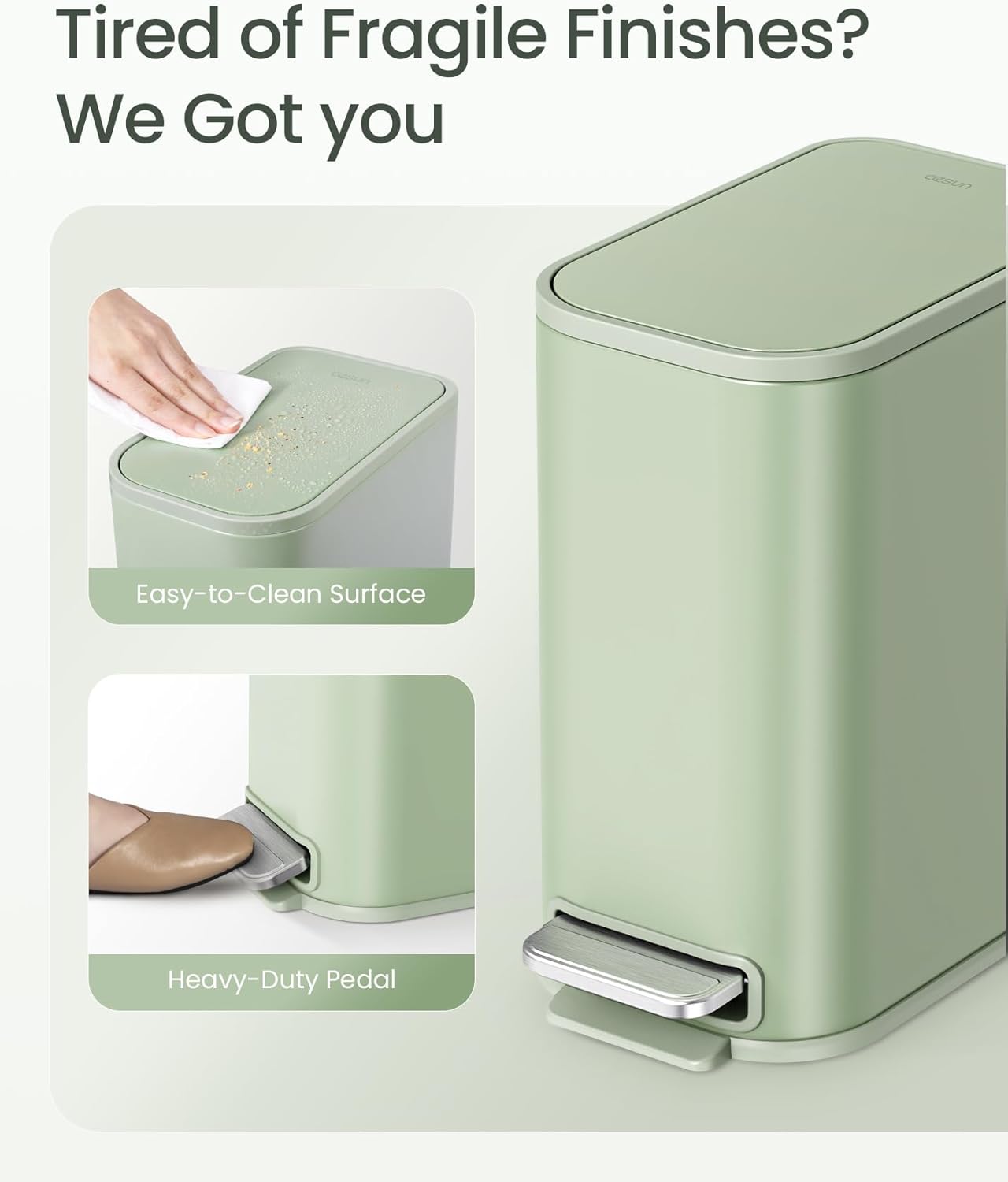 Cesun Small Bathroom Trash Can with Lid Soft Close, Step Pedal, 5 Liter / 1.3 Gallon Stainless