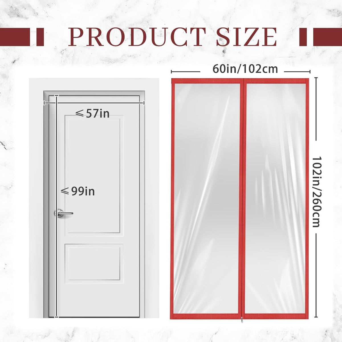 Amylove Zipper 60 x 102 Inch Dust Barrier Kit Red Edged Temporary Construction Door Barrier 5 x 8.5
