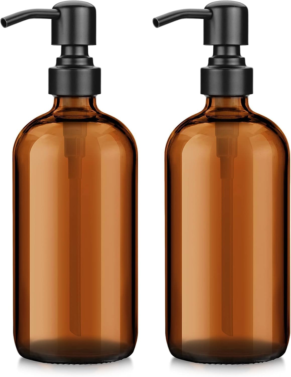 AmazerBath Amber Glass Soap Dispenser, 2 Pack Soap Dispenser Set with Stainless Steel Pump, Vintage