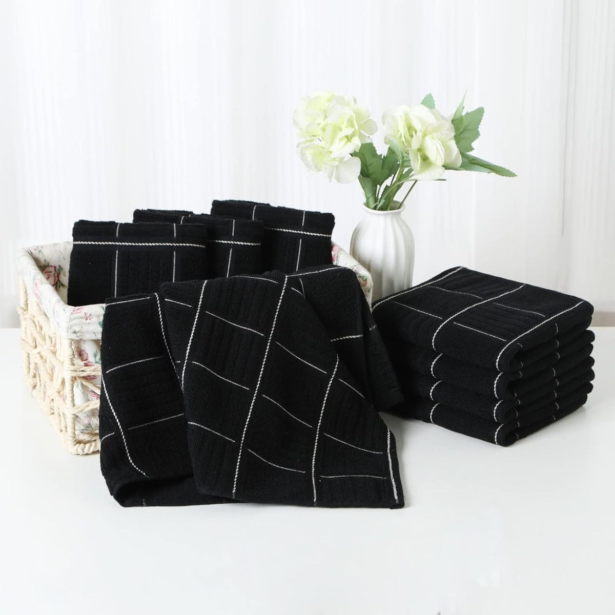Glynniss Kitchen Towels and Dishcloths Set, Four Kitchen Dish Towels 16x26 Inches, Four Absorbent