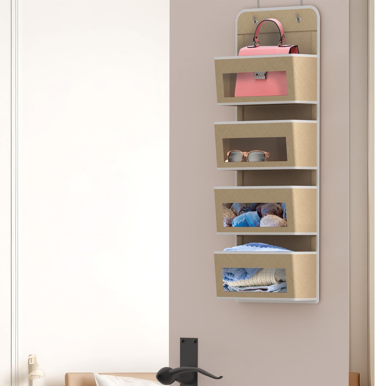 Simple Houseware 4 Clear Window Pocket Over Closet Door Storage Hanging Organizer for Bedroom