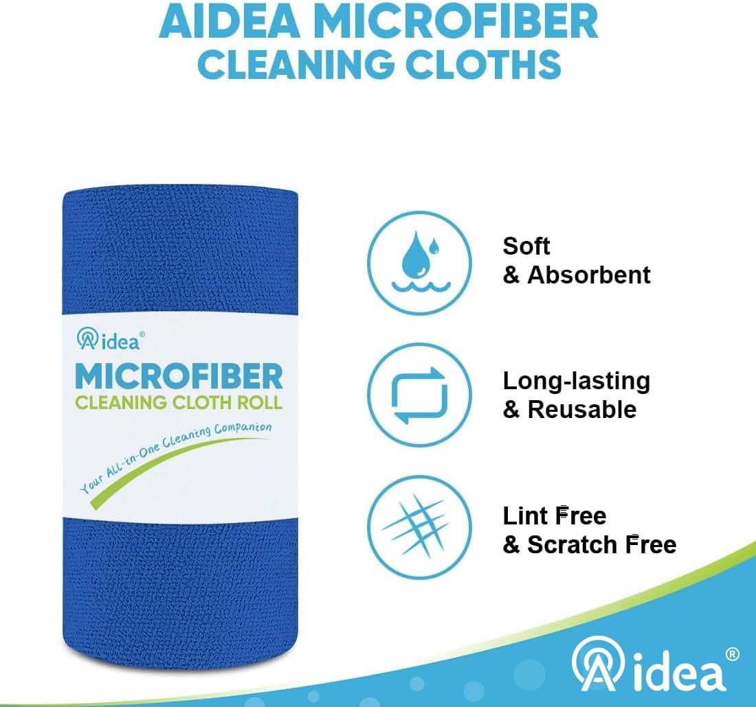 AIDEA Microfiber Cleaning Cloth Roll, 75PK, Reusable Paper Towels Tear Away Cloth, Microfiber