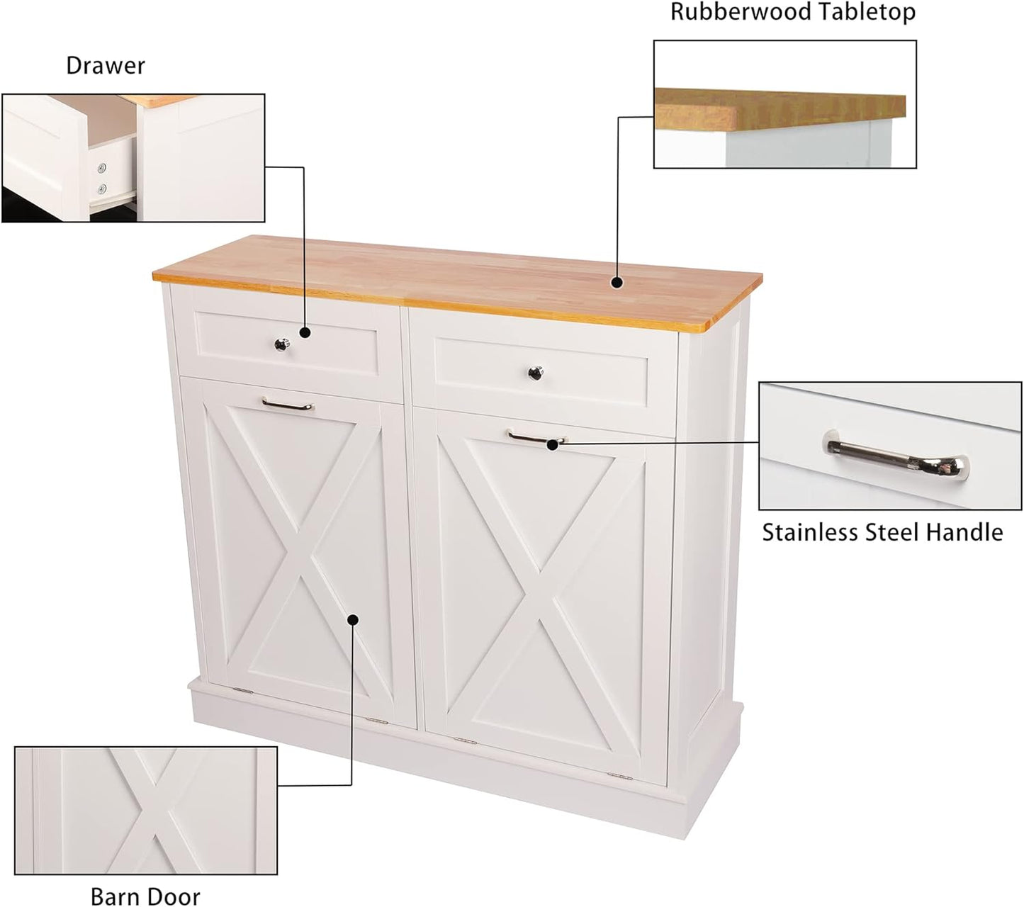 Betterhood Double Tilt Out Trash Cabinet Can Bin Kitchen 20 Gallon Wooden Free Standing Laundry