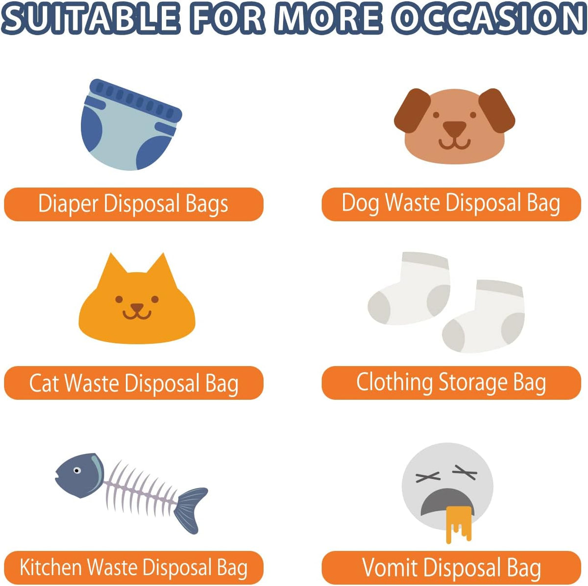 Odor Sealing Disposable Diaper Bags, 200 Count, Blue, Large Capacity, Unscented Diaper Trash Bags