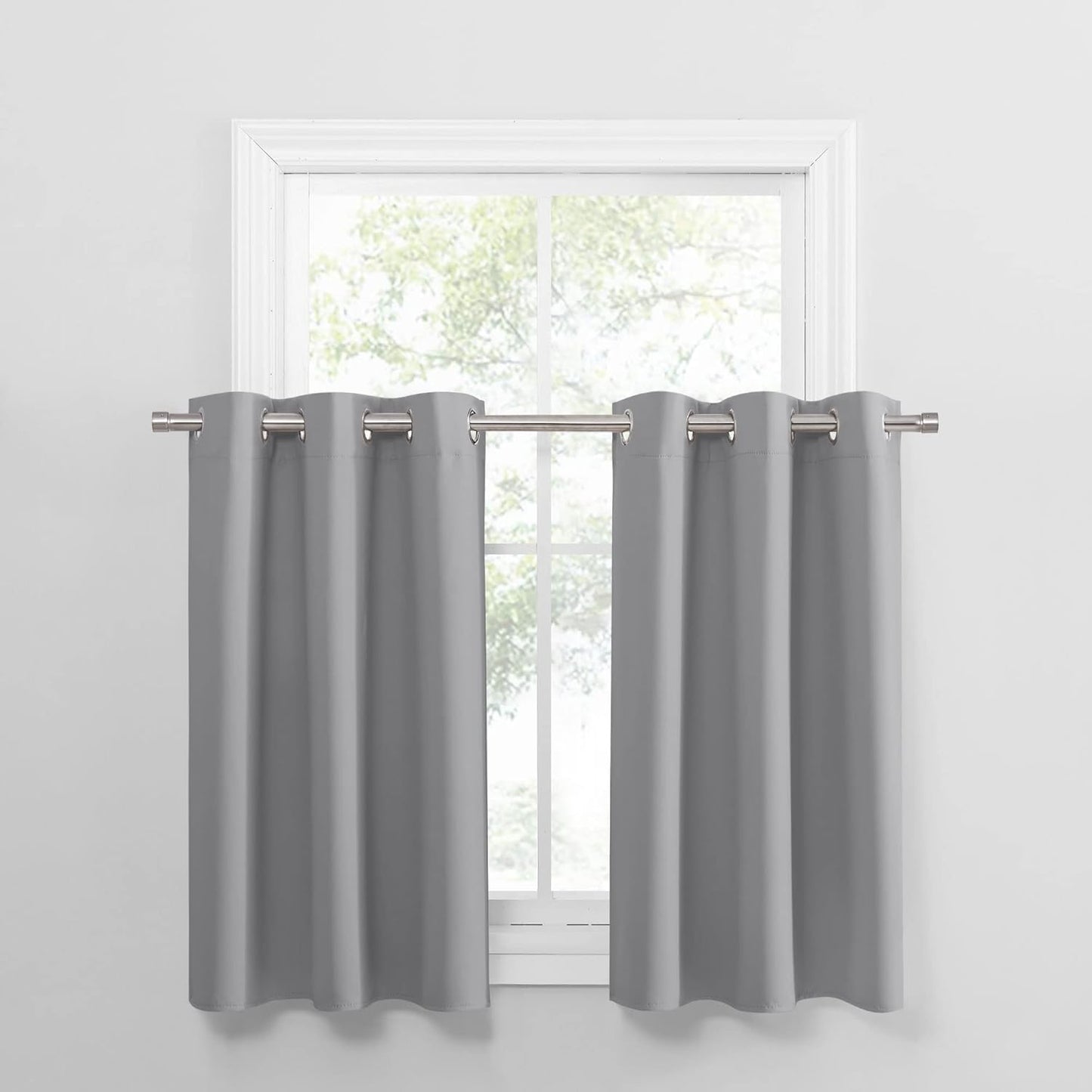 PONY DANCE Short Blackout Curtains for Kitchen, Black Out Thermal Insulated Window Drapes Grommet