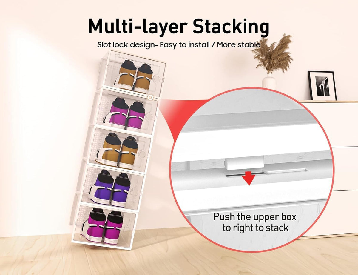 Kuject XX-Large Shoe Storage Boxes Organizers Clear Plastic Stackable 12 Pack, Shoe Rack & Holder