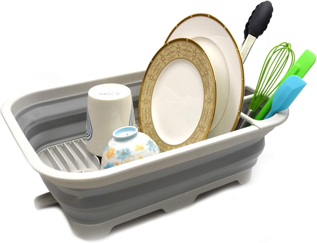 SAMMART 12L (3.17 Gallon) Collapsible Dish Drainer with Swivel spout - Foldable Drying Rack Set