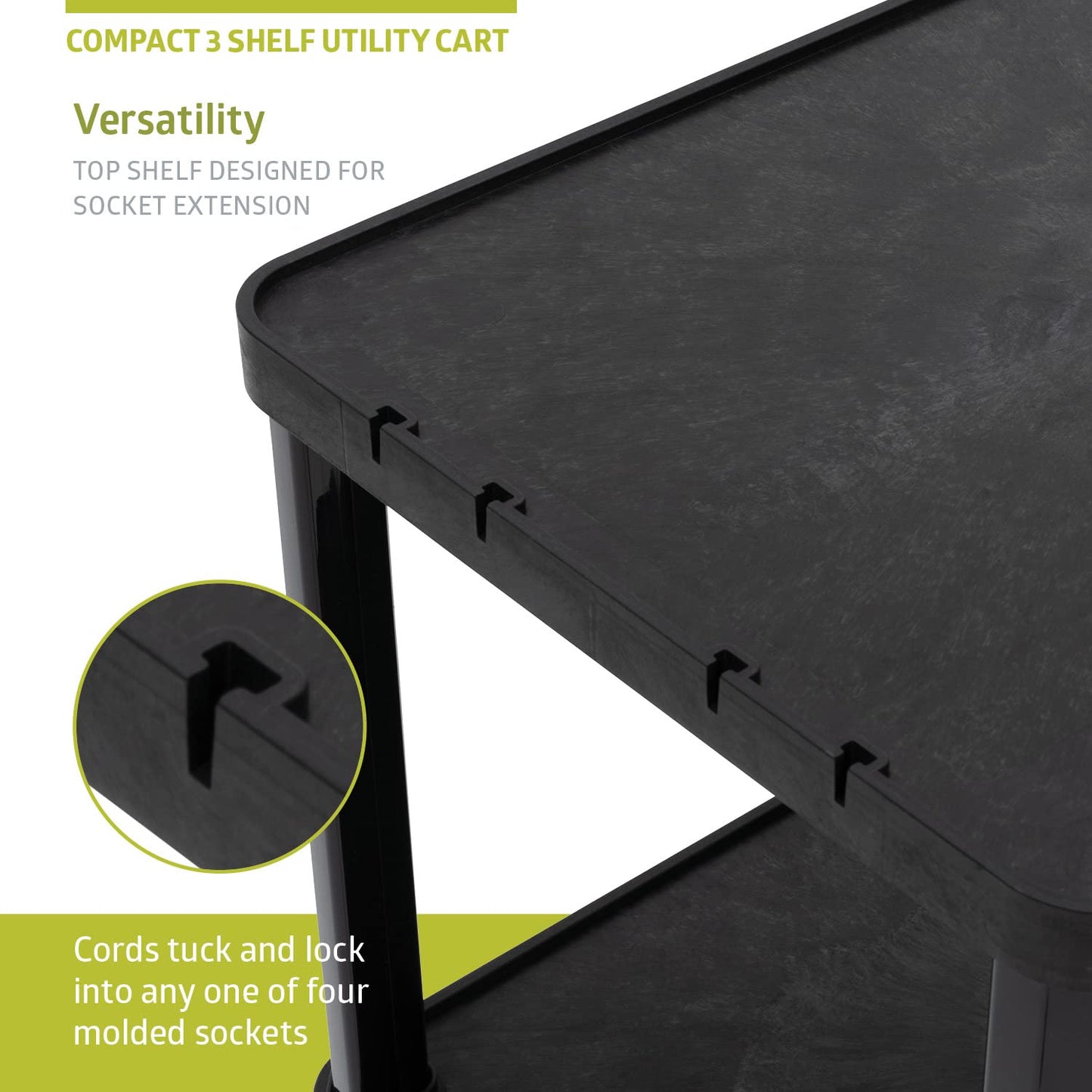 Pearington 3-Tier Compact Multi-Purpose Plastic Utility Cart with Lockable Wheels up to 300LBS