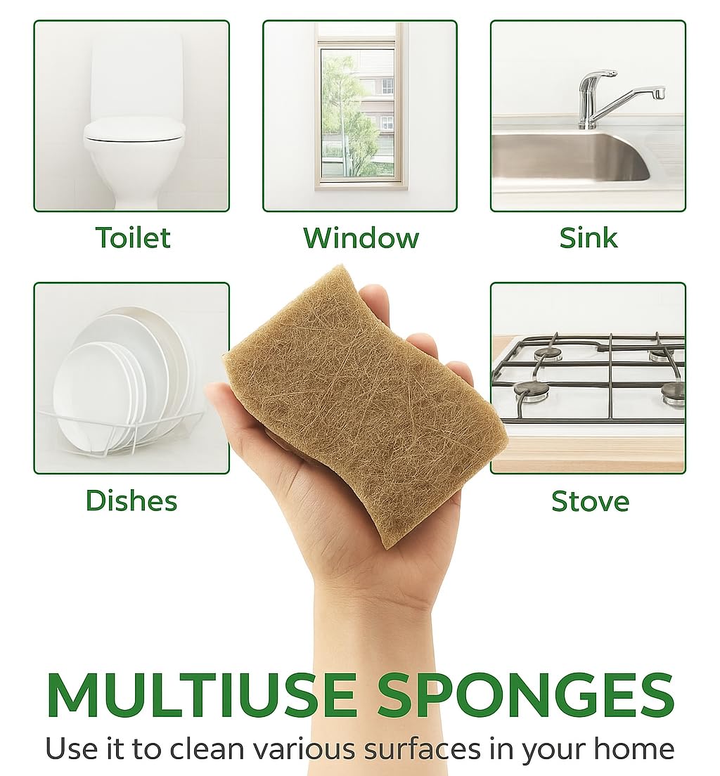 UCCO Eco Friendly Biodegradable Kitchen Sponges 12 Pack – Natural Compostable Cellulose with