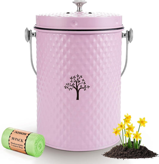 AOSION Countertop Compost Bin Kitchen，Odorless Indoor Compost Bin with Lid and Compost Bags,Compost