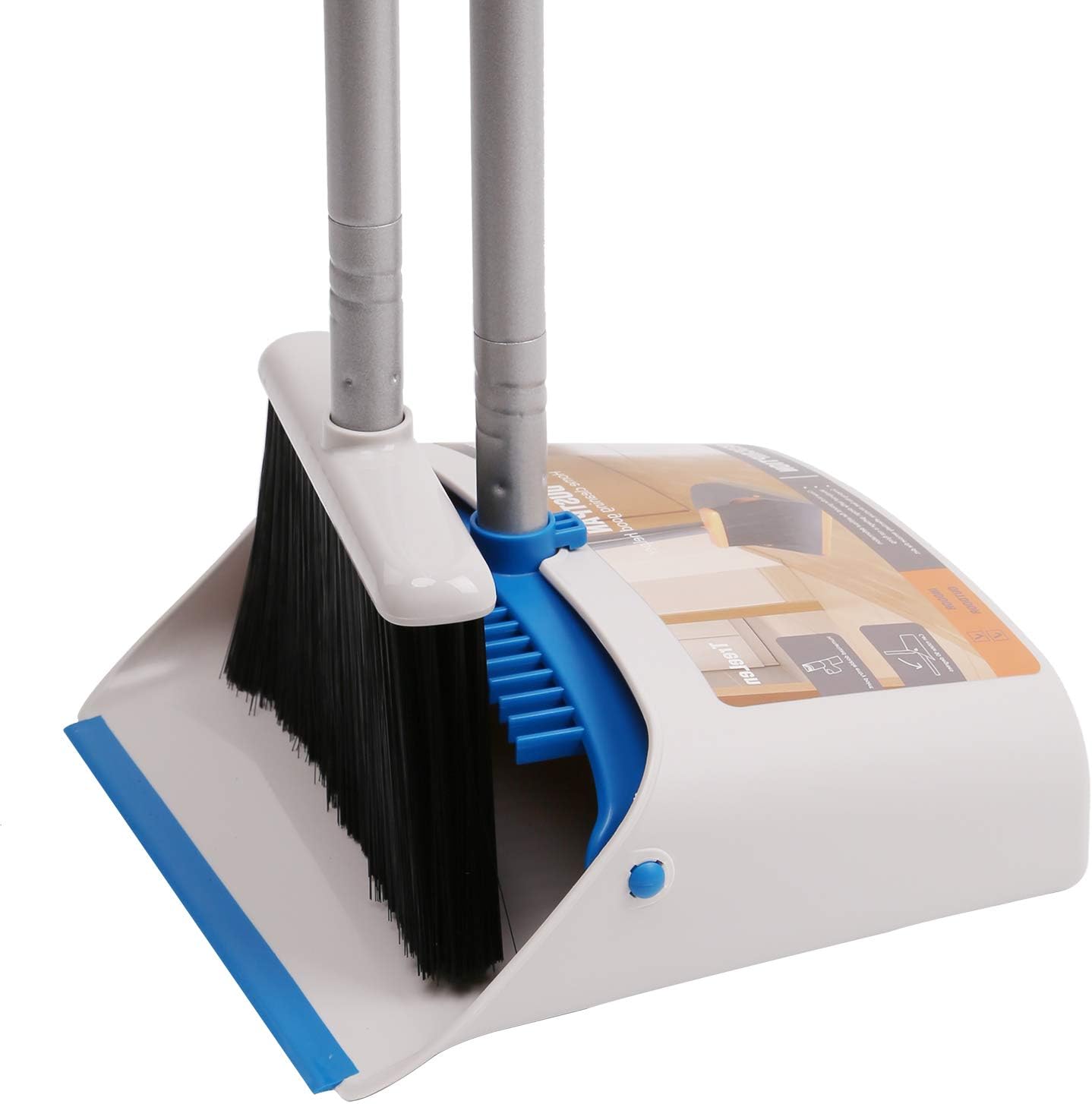 TreeLen Long Handle Broom and Dustpan Set,Upright Dust Pan Combo for Home, Kitchen, Room, Office