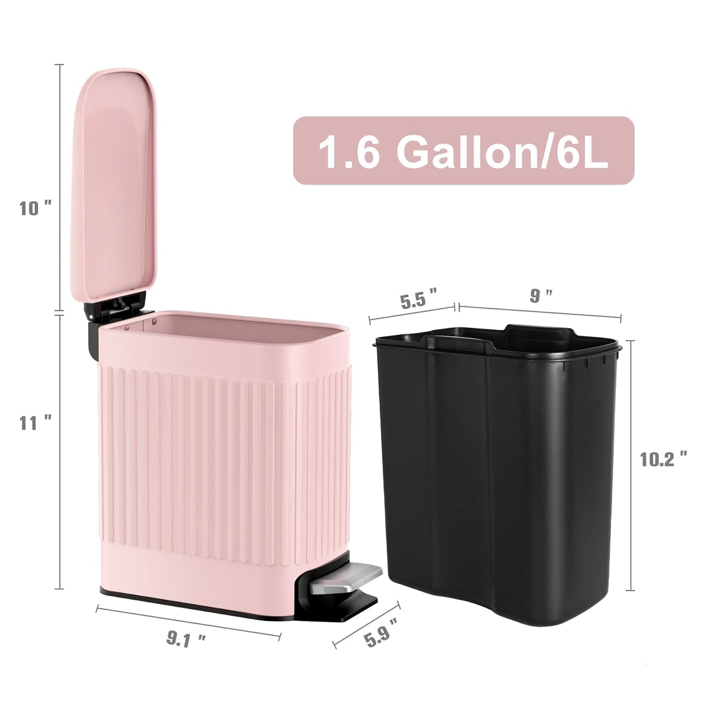TrashAid Pink Bathroom Trash Can, 1.6 Gallon Stainless Steel Small Garbage Can with Lid, Step