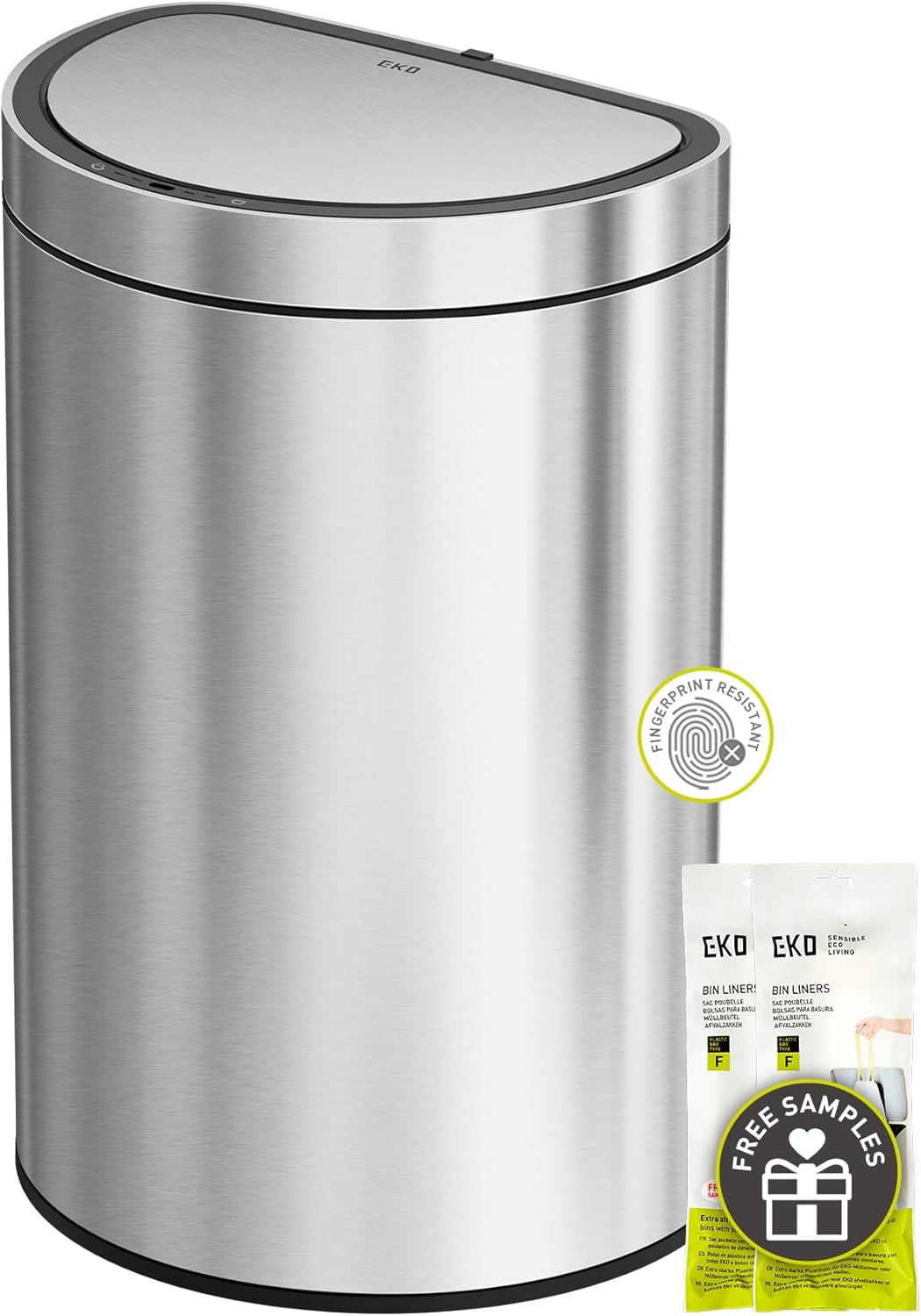 EKO Mirage Semi-Round Motion Sensor Trash Can, 47 Liter / 12.4 Gallon Automatic Large Kitchen Trash