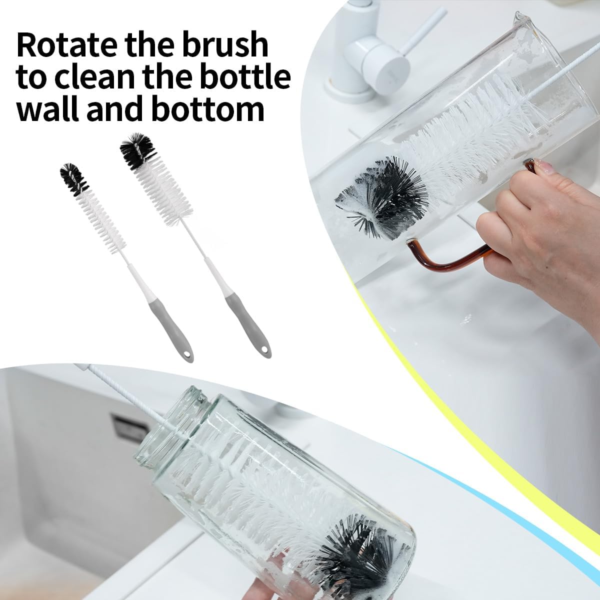 Bottle Cleaner Brush Set - Long Handle Bottle Brushes for Cleaning Narrow Neck Bottles, Beer, Wine