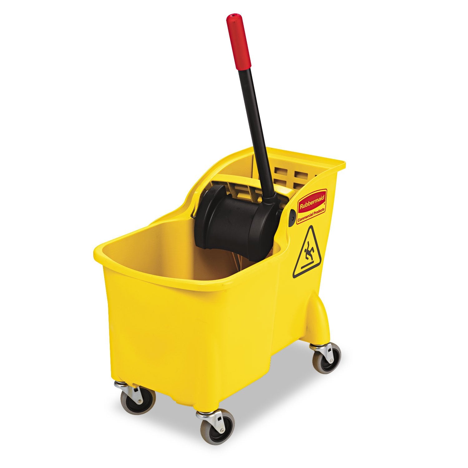 Rubbermaid Commercial Products 31 QT Tandem Mop Bucket and Wringer Combo on Wheels, Yellow, for