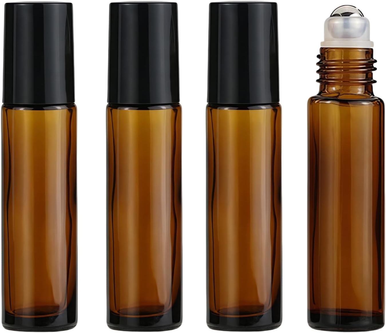 4 Pack 10ml Oil Essential Stainless Roller Bottles, Refillable Amber Glass Roller Bottles for