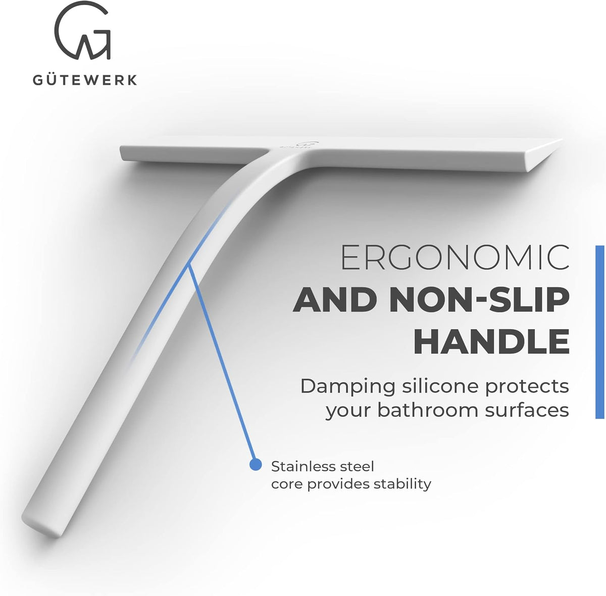 GÜTEWERK Shower Squeegee for Glass Doors, Silicone Window Squeegee, Bathroom and Glass Cleaning