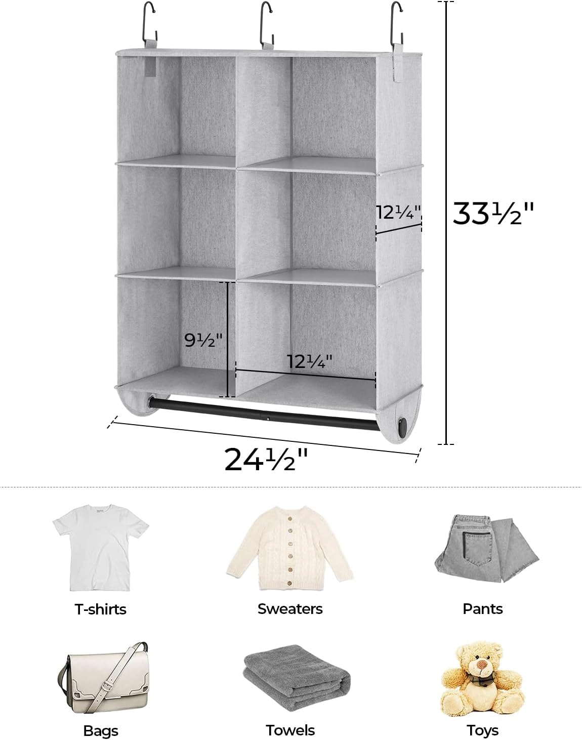StorageWorks Hanging Closet Organizer with Metal Rod, 6-Section Closet Organizers and Storage