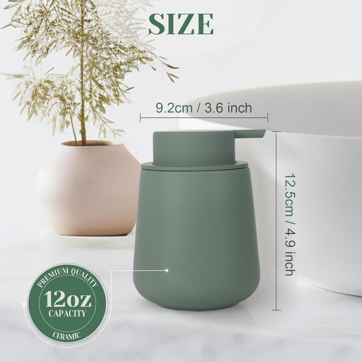 INGOFIN Ceramic Foaming Soap Dispenser - 12oz Foam Hand Soap Dispenser Bathroom, Modern Dish Soap