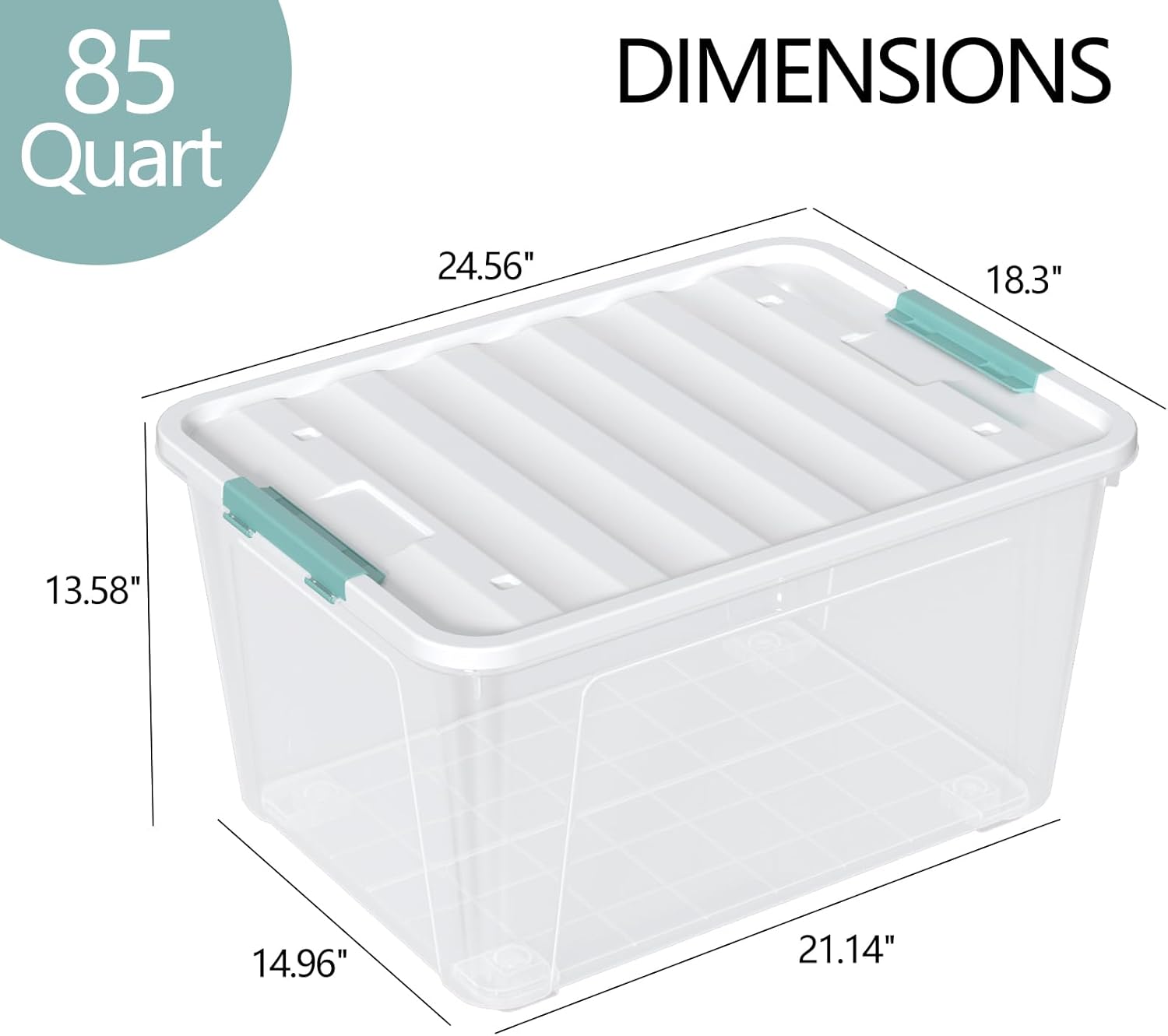 Zopnny 2-Pack Large Latching Box, 85 Quart Plastic Storage Bin with Lid, Stackable Totes w/Wheels