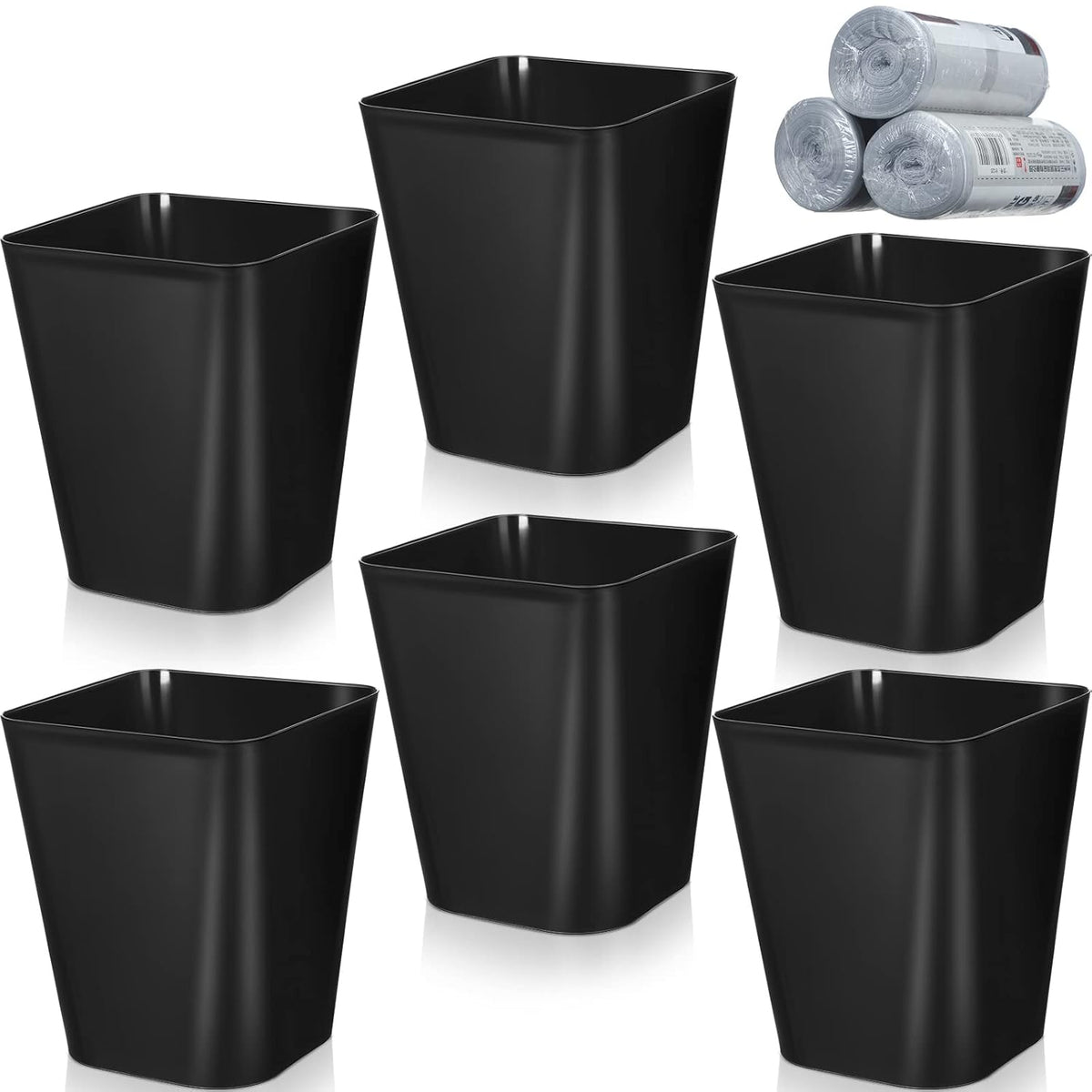 Eccliy 6 Pack Plastic Trash Can with 3 Rolls of Trash Bags Small Wastebasket Garbage Bin Container