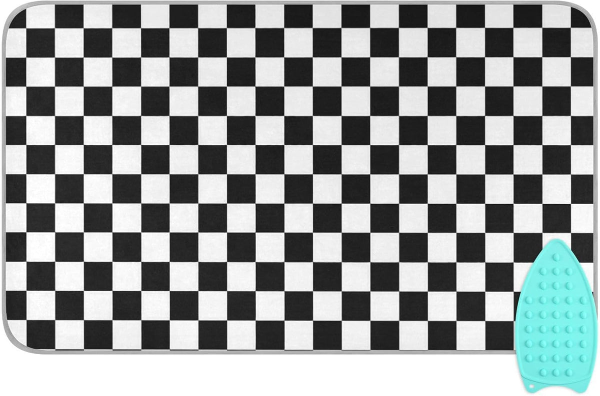 Black White Checkered Plaid Ironing Mat for Table top Portable Ironing Pad Blanket for Washer Dryer