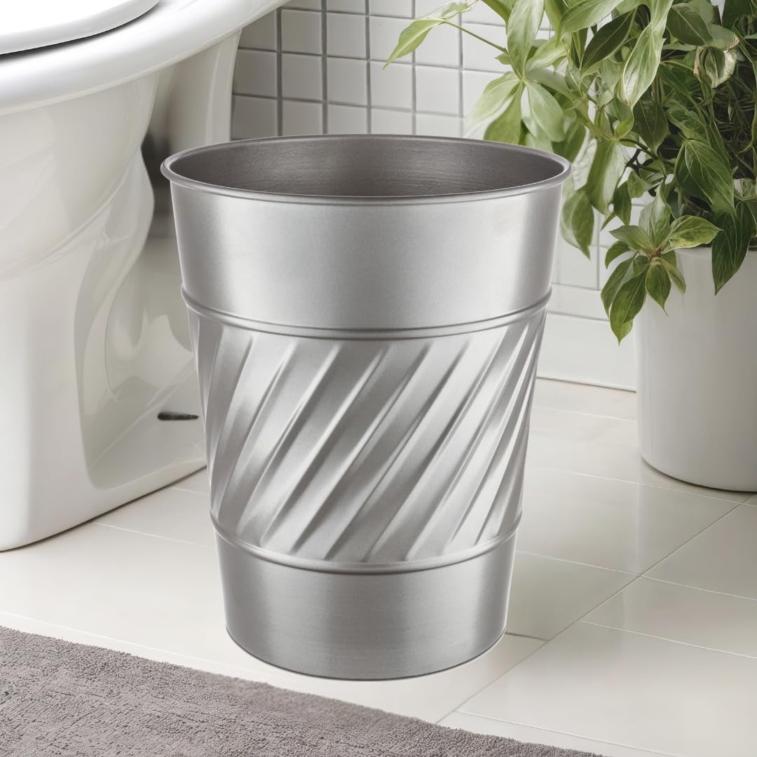 Monarch Abode Pewter Handcrafted Wave Embossed Metal Wastebasket for Home Office, Decorative Waste