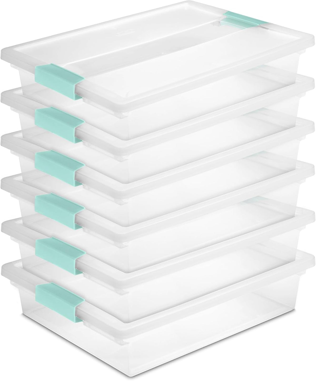 Sterilite 6-Pack Clip Box, Stackable Clear Plastic Bins with Latching Lids, Large - Writing, Arts