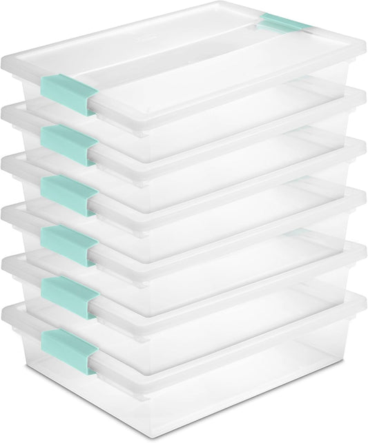 Sterilite 6-Pack Clip Box, Stackable Clear Plastic Bins with Latching Lids, Large - Writing, Arts