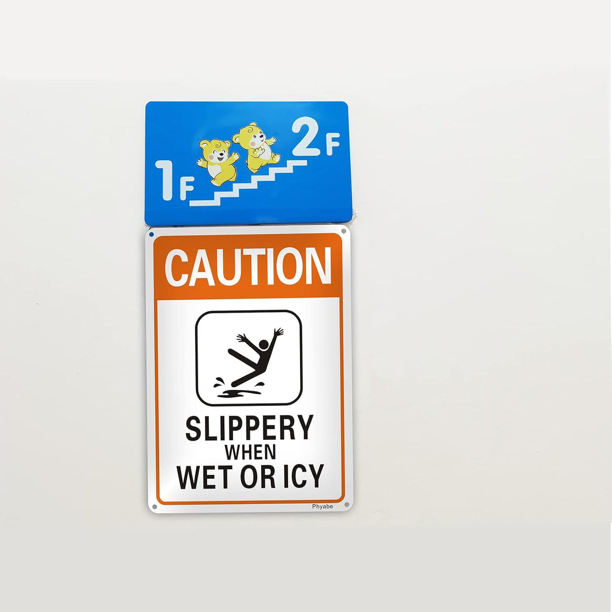 2 Pack Caution Slippery When Wet or Icy Sign, 7” x 10” Metal Rust Free Aluminum Sign, Weather