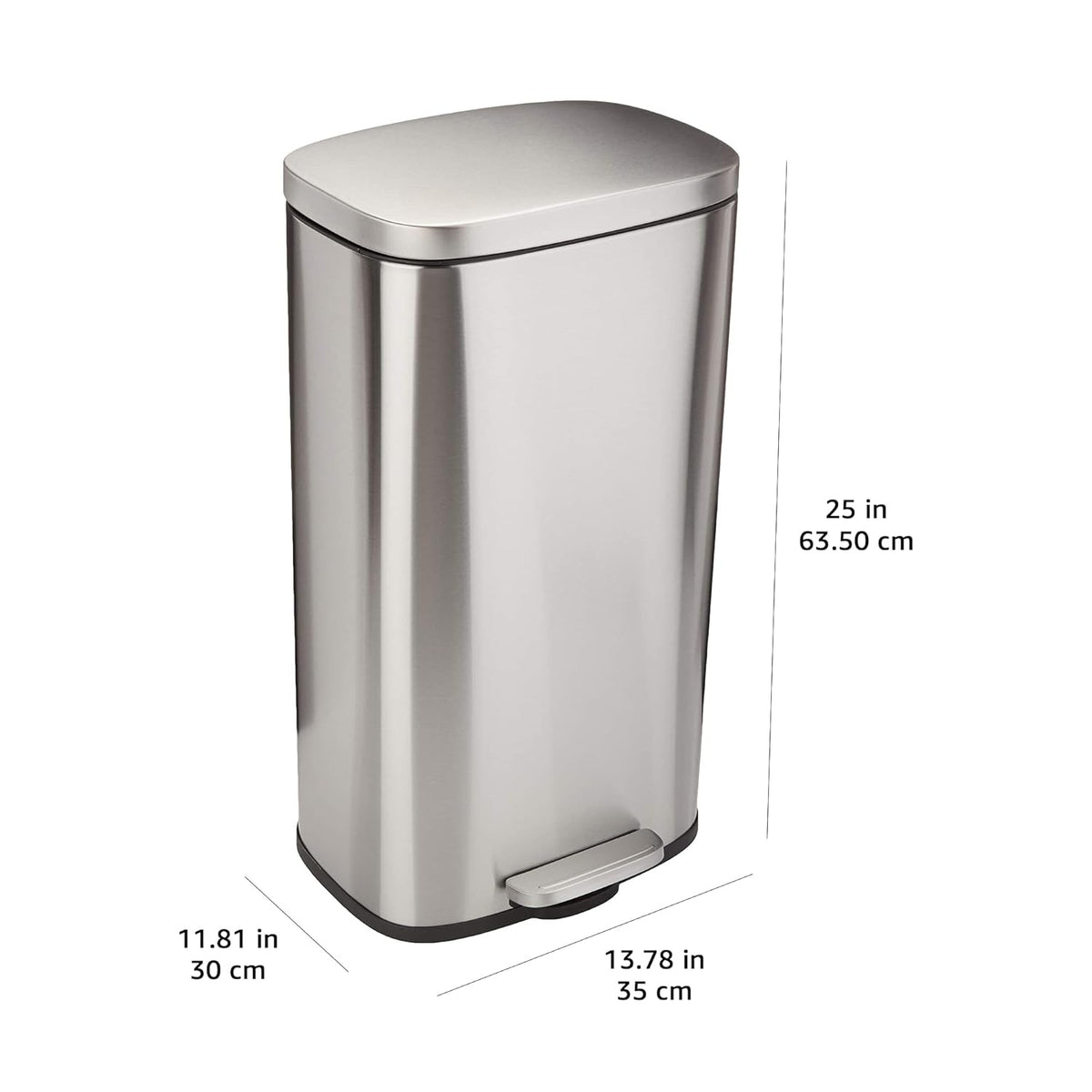 Amazon Basics Smudge Resistant Rectangular Trash Can With Soft-Close Foot Pedal, Brushed Stainless