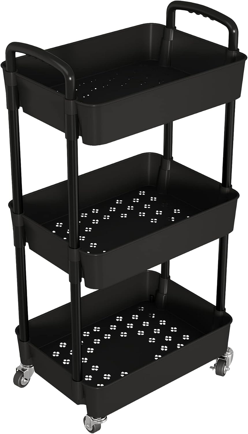 Laiensia 3-Tier Kitchen Storage Cart,Multifunction Utility Rolling Storage Organizer,Mobile