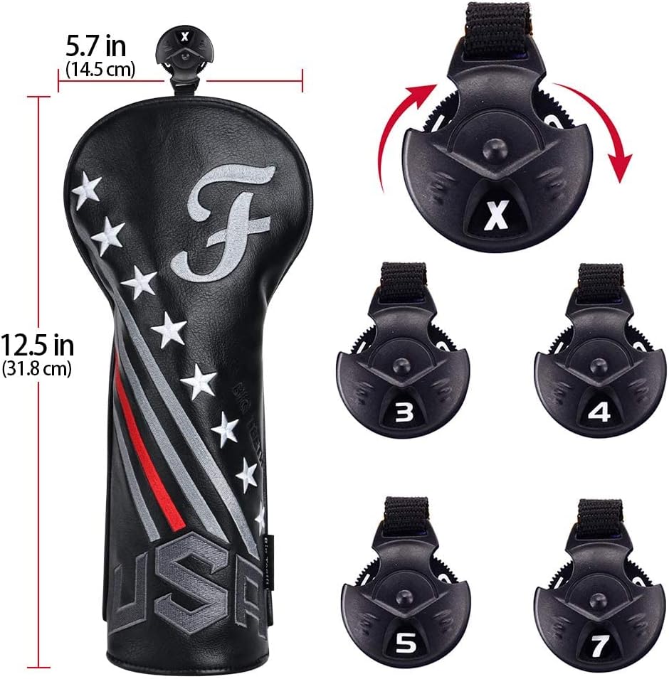 Big Teeth Golf Cover USA Stripe and Star Headcover Covers, Driver Fairway Wood Hybrid Headcovers