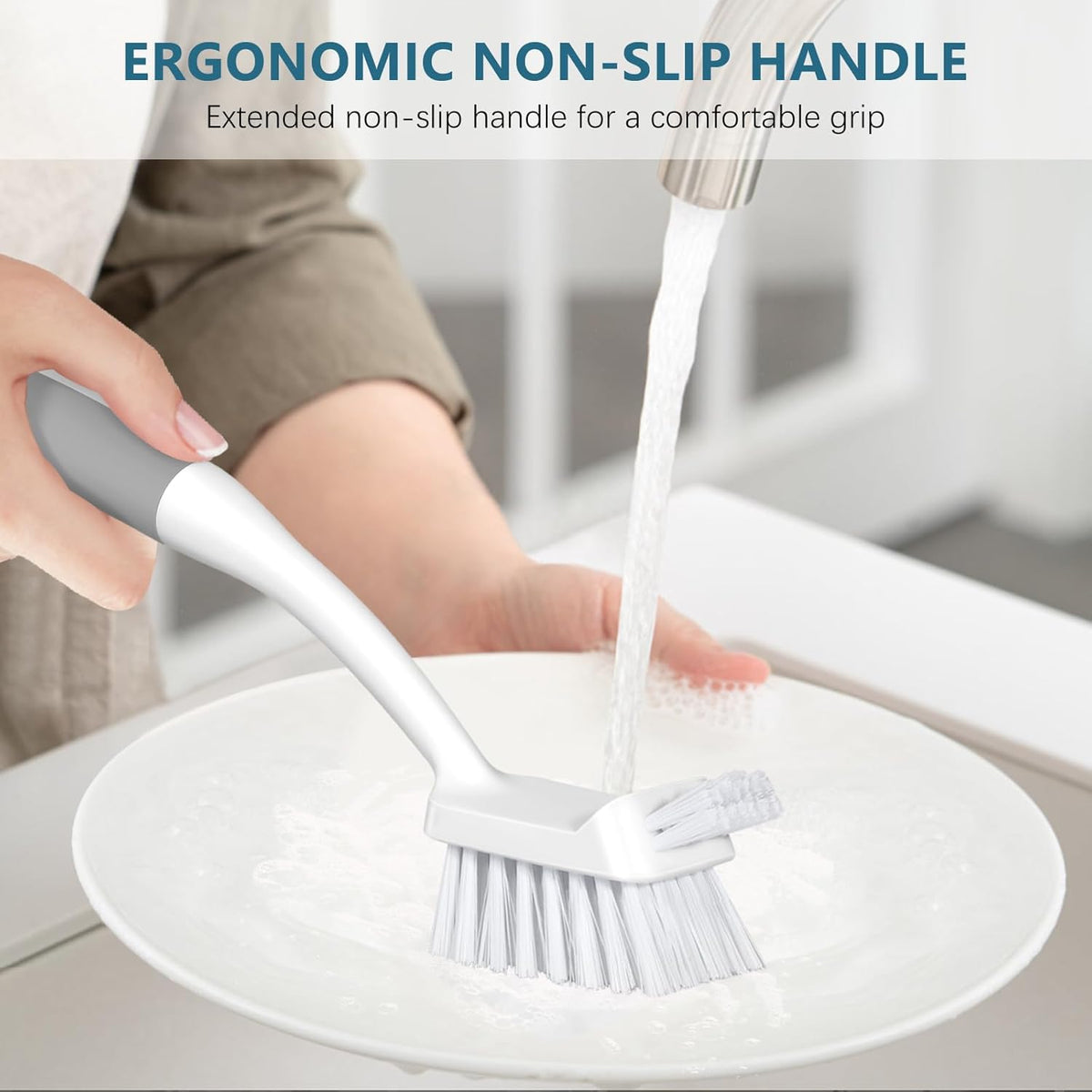 SetSail Dish Brush Set of 3 Piece, Dish Scrub Brush with Long Handle Deep Cleaning Brush with