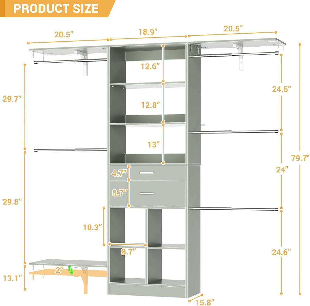 5FT Small Closet System, Baby Closet Organizer System with Wooden Drawers, 60 Inches Walk in Closet