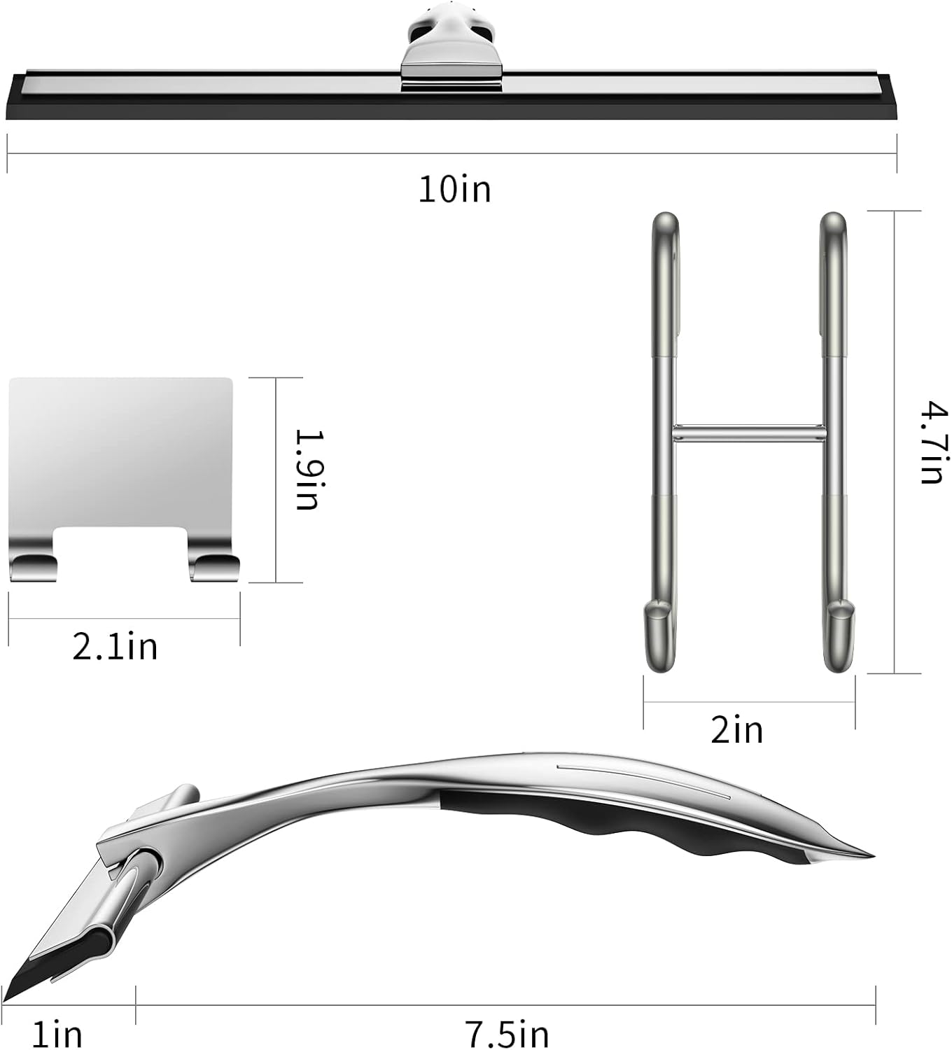 Shower Squeegee Set, 10-Inch Stainless Steel Squeegee for Bathroom, Shower Doors, Mirrors, Tiles