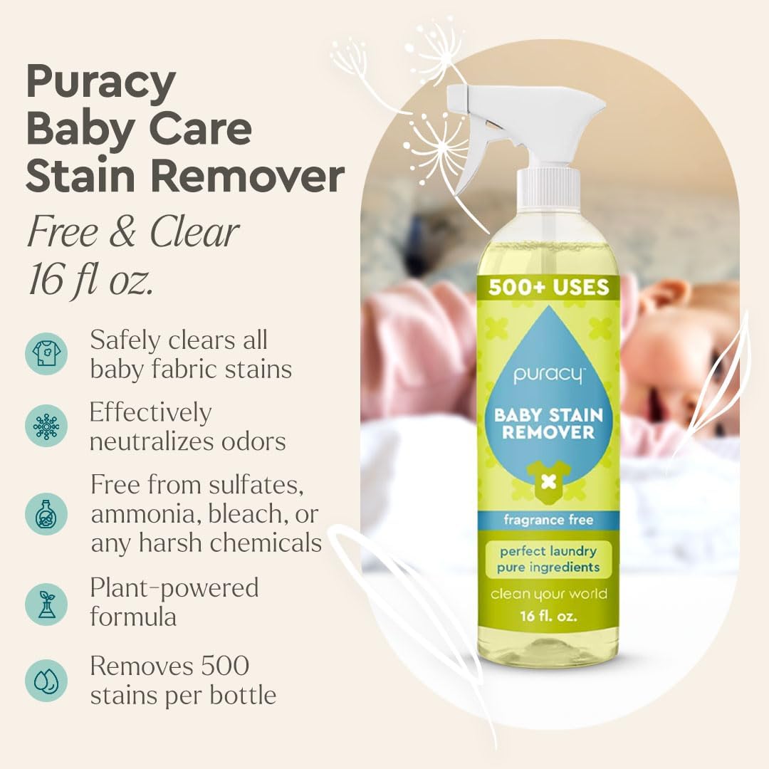 Puracy Stain Remover for Baby Clothes and Cloth Diapers, Newborn Baby Essentials Must Haves