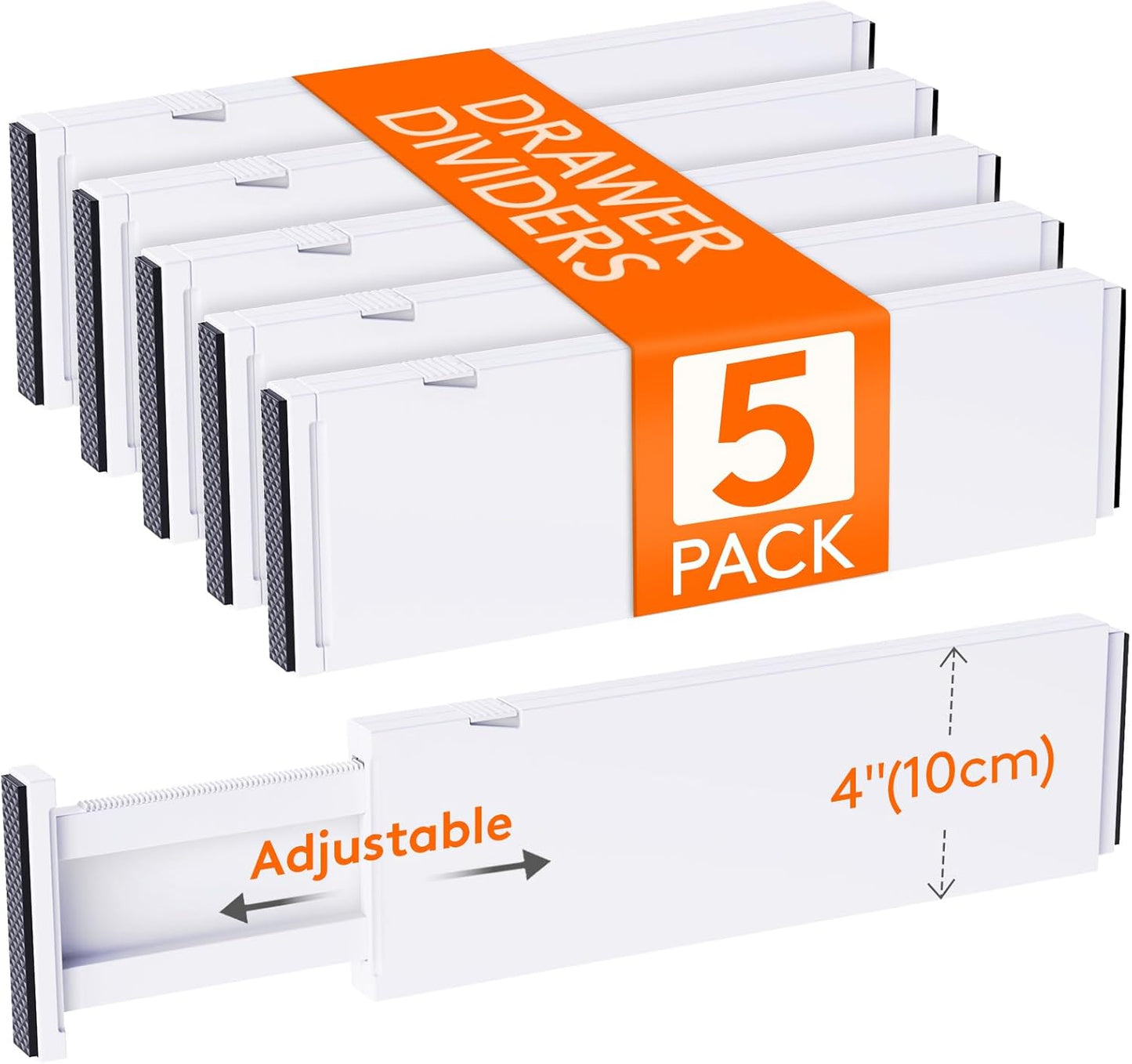 Lifewit 5 Pack Drawer Dividers Plastic 4" High, 13.5-22" Adjustable Drawer Organizers for Clothes