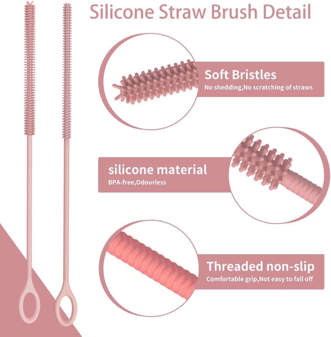 4PCS Silicone Straw Cleaner Brush, Reusable Straw Brush Extra Long for Cleaning Glass Metal