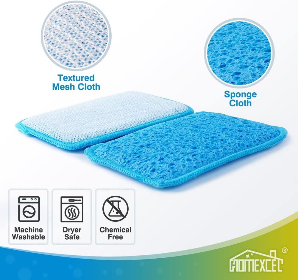 HOMEXCEL 12 Pack Scrub & Wipe Cloths, Dual-Sided Sponges for Kitchen, All-Purpose Cloth for Dishes